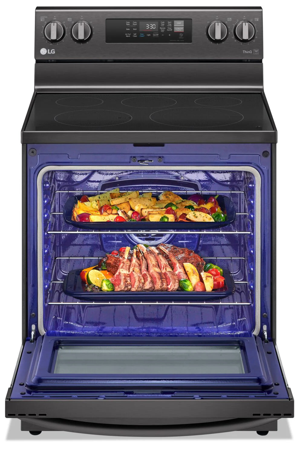 LG Cuisinière intelligente électrique 6,3 pi³ avec friture à air et convection par ventilateur Acier inoxydable noir LREL6323D
