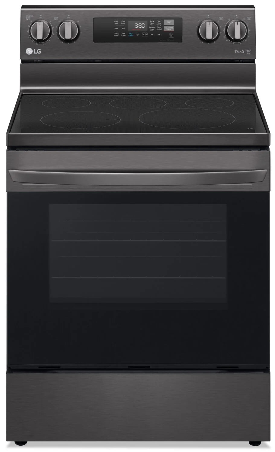 LG Cuisinière intelligente électrique 6,3 pi³ avec friture à air et convection par ventilateur Acier inoxydable noir LREL6323D
