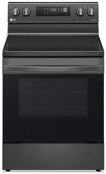 LG Cuisinière intelligente électrique 6,3 pi³ avec friture à air et convection par ventilateur Acier inoxydable noir LREL6323D