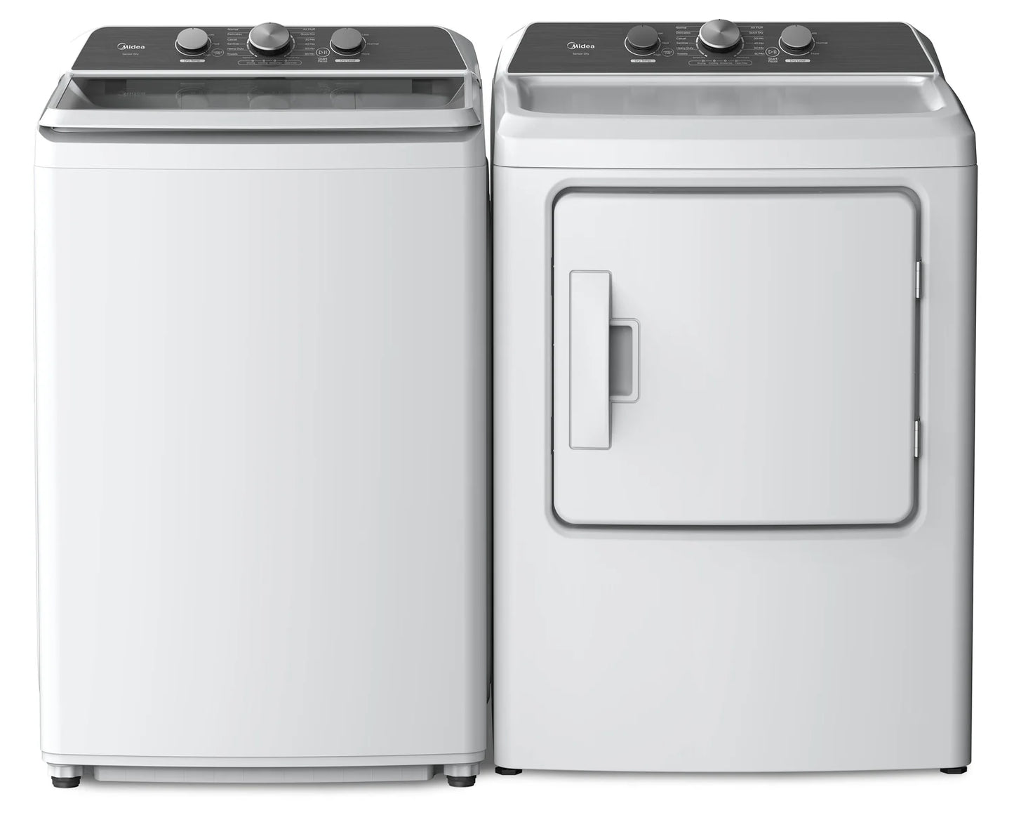 Midea Laveuse à chargement par le haut de 4,3 pi³ et sécheuse électrique de 6,7 pi³ blanches