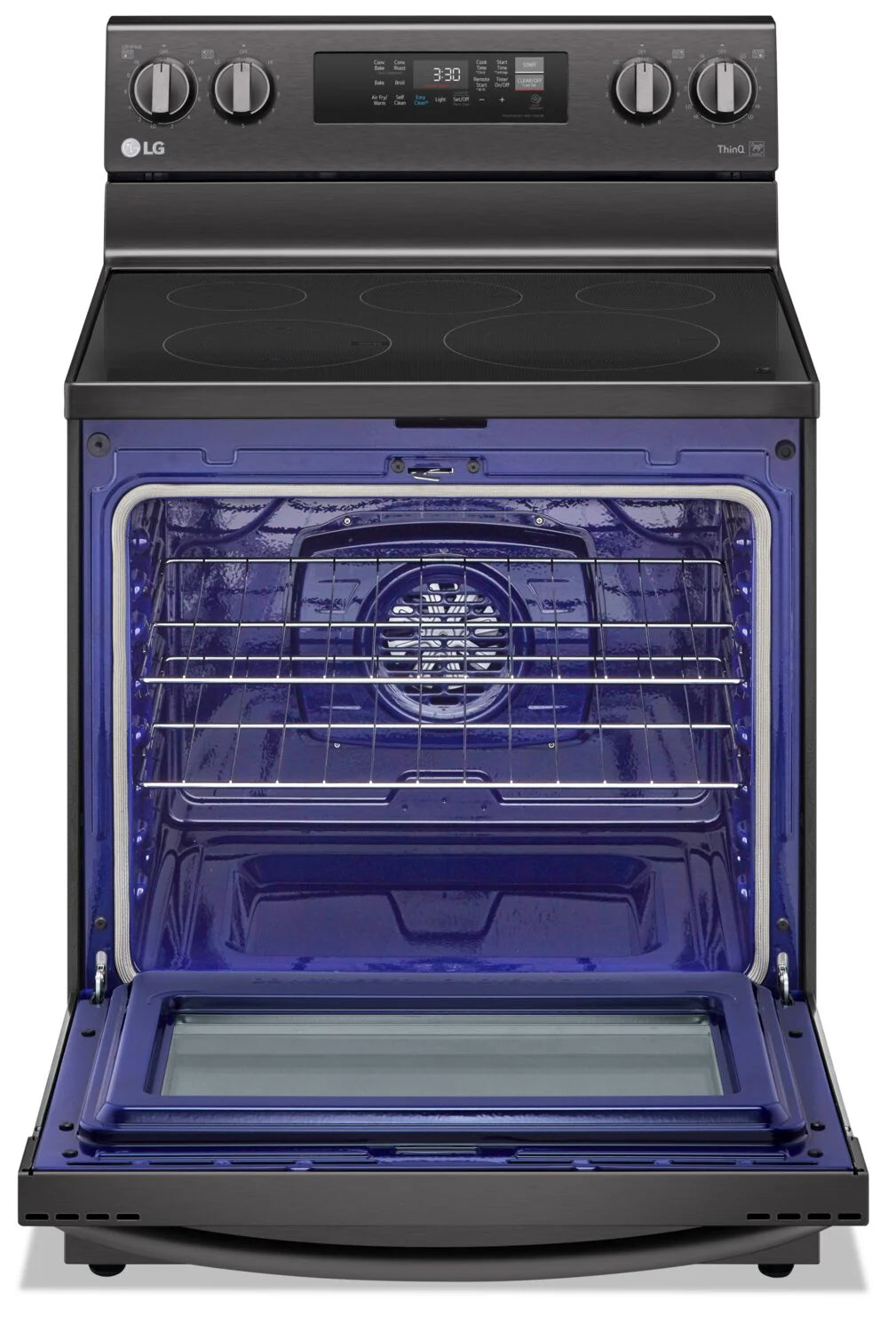 LG Cuisinière intelligente électrique 6,3 pi³ avec friture à air et convection par ventilateur Acier inoxydable noir LREL6323D